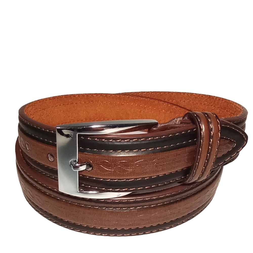 Gold Coast Brown/Black Texture Genuine Leather Silver Tone Men's Buckle 32"-36"